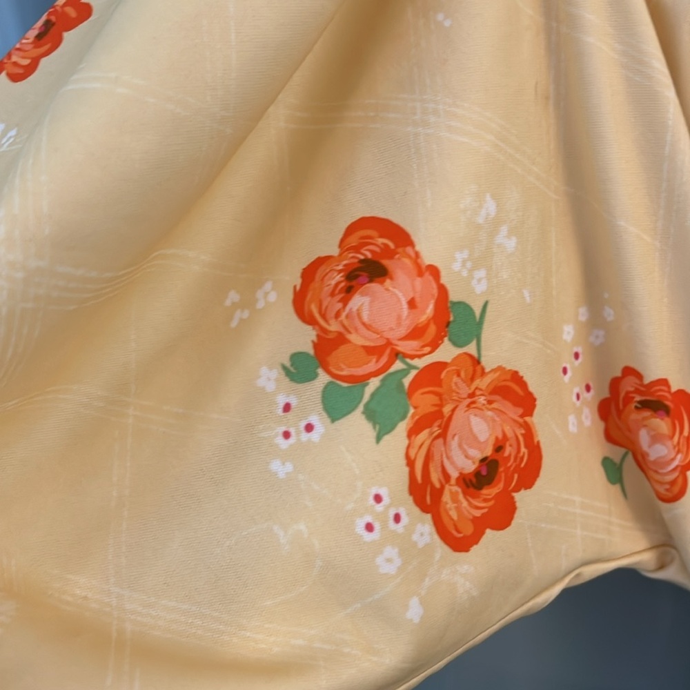 Vtg 60s 70s Mod Yellow Floral Dress Dagger Collar Puff Sleeve - Picture 4 of 10